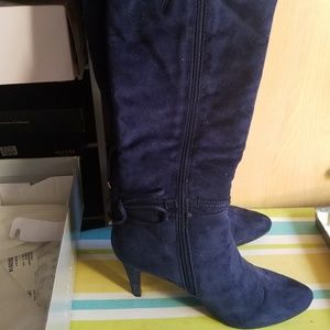 Blue suede knee boots